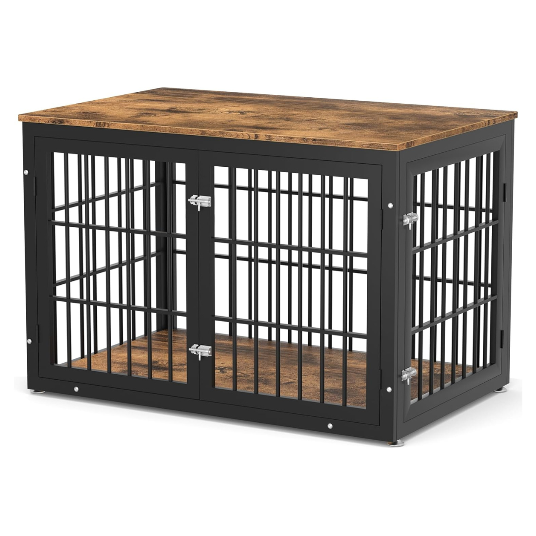 rehomerance Rustic Heavy Duty Wood Dog Crate Furniture for Extra Large Dogs