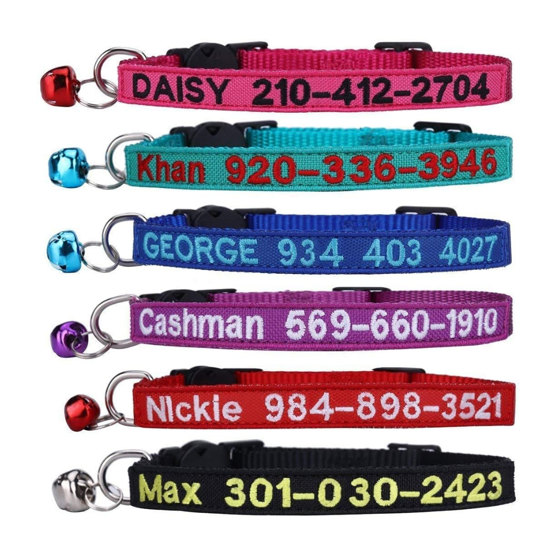 Cat Flea Collar WFRLQ Personalized Embroidered Nylon Cat ID Collars