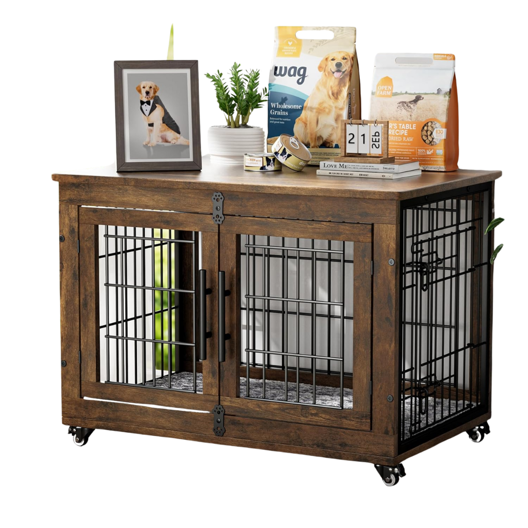 YITAHOME Wooden Dog Crate Furniture with Cushion